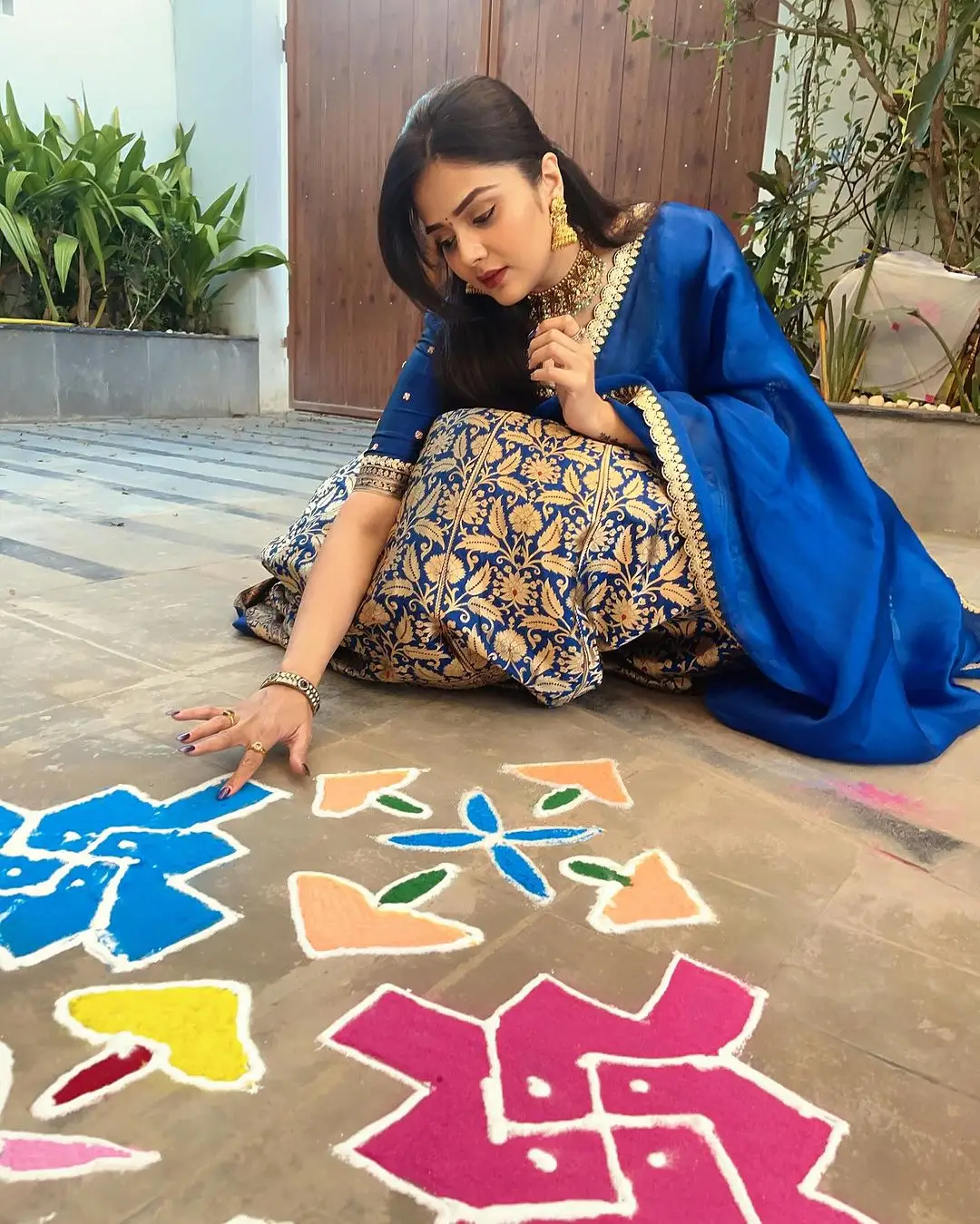 Indian TV Actress Sreemukhi in Traditional Blue Lehenga Choli